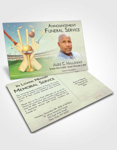 Funeral Announcement Card Template At Dusk Cricket Honor