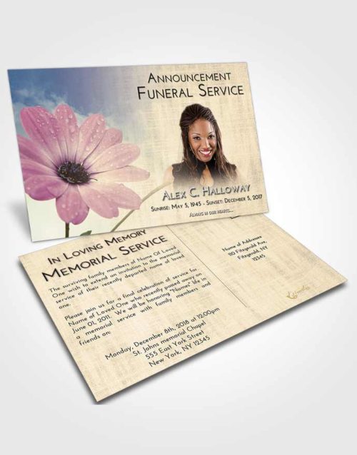 Funeral Announcement Card Template At Dusk Floral Raindrops