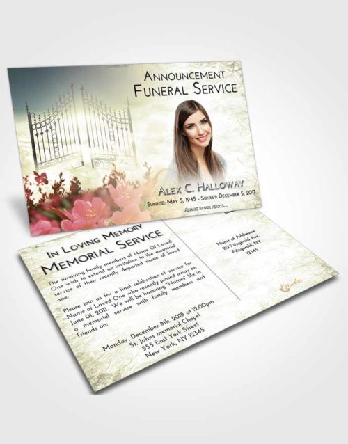 Funeral Announcement Card Template At Dusk Flowery Gates to Heaven