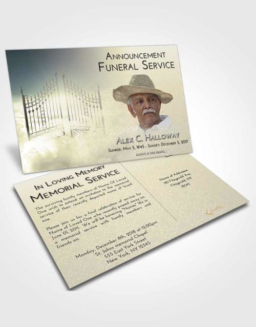 Funeral Announcement Card Template At Dusk Gates to Heaven