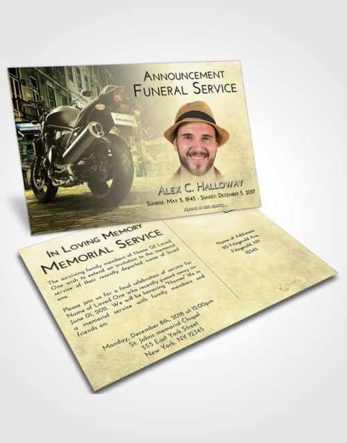 Funeral Announcement Card Template At Dusk Motorcycle Dreams