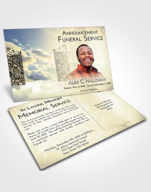 Funeral Announcement Card Template At Dusk Pearly Gates of Heaven