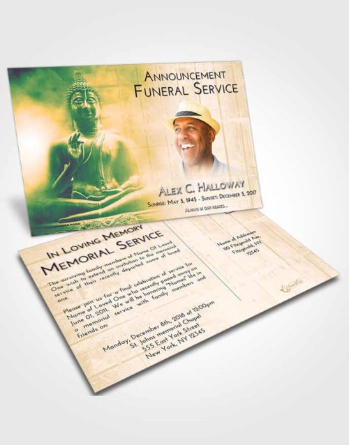 Funeral Announcement Card Template Emerald Serenity Buddha Desire