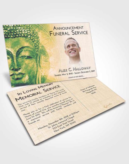 Funeral Announcement Card Template Emerald Serenity Buddha Praise
