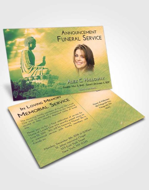 Funeral Announcement Card Template Emerald Serenity Buddha Surprise
