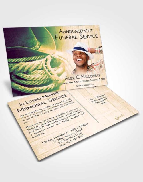 Funeral Announcement Card Template Emerald Serenity Cowboy Divinity