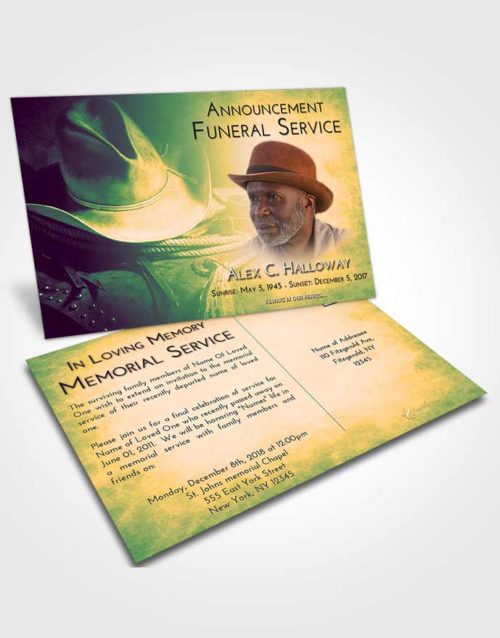 Funeral Announcement Card Template Emerald Serenity Cowboy Serenity