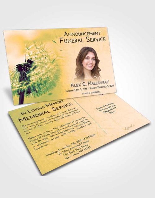 Funeral Announcement Card Template Emerald Serenity Dandelion Dream