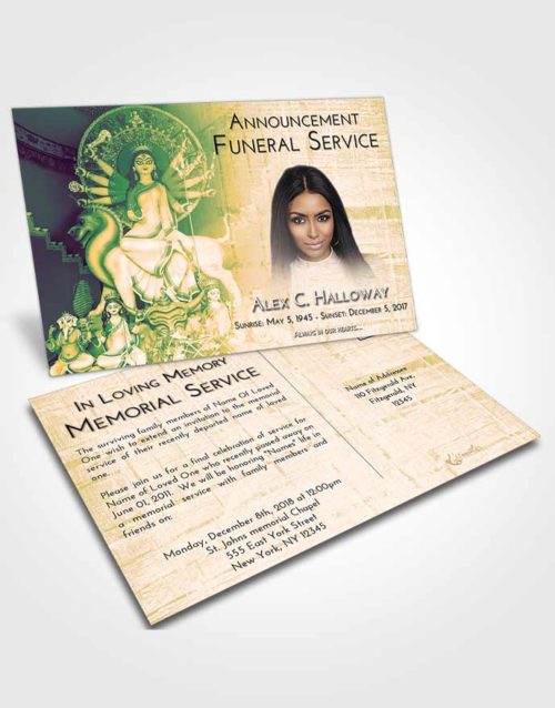 Funeral Announcement Card Template Emerald Serenity Durga Divinity