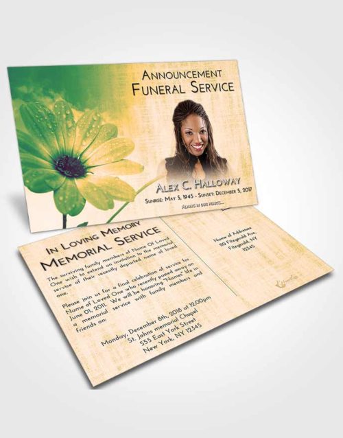 Funeral Announcement Card Template Emerald Serenity Floral Raindrops