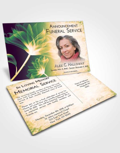 Funeral Announcement Card Template Emerald Serenity Flower Peace