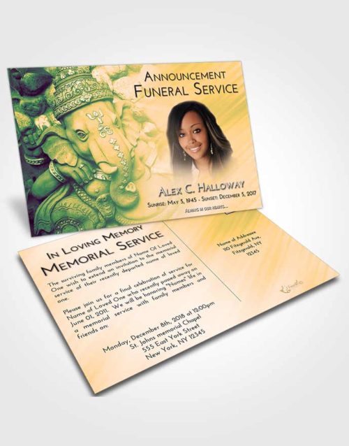 Funeral Announcement Card Template Emerald Serenity Ganesha Divinity