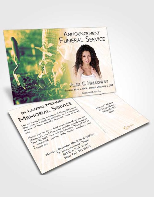 Funeral Announcement Card Template Emerald Serenity Gardening Star