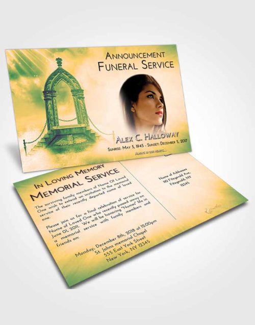 Funeral Announcement Card Template Emerald Serenity Heavens Path