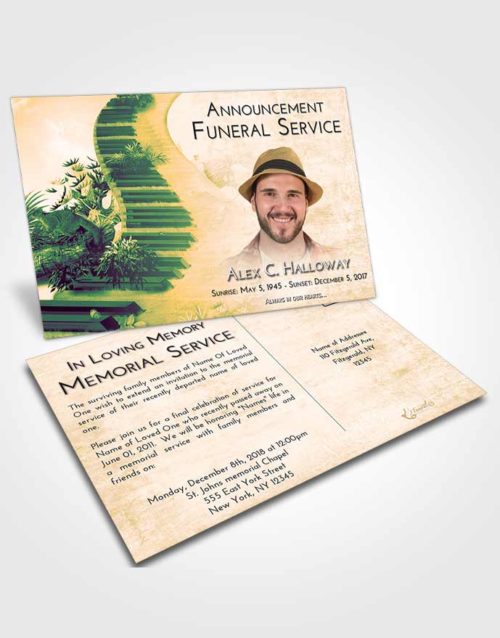 Funeral Announcement Card Template Emerald Serenity Jungle Music