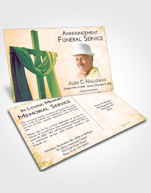 Funeral Announcement Card Template Emerald Serenity Loving Cross