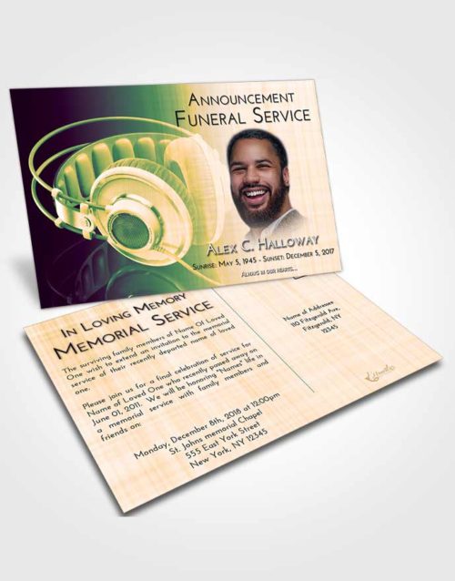 Funeral Announcement Card Template Emerald Serenity Music Alley