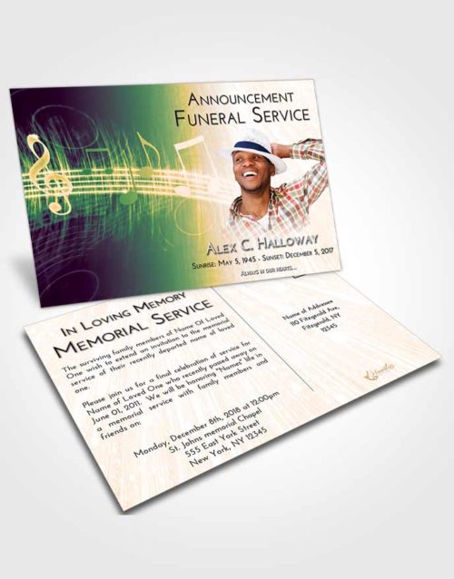 Funeral Announcement Card Template Emerald Serenity Music Peace