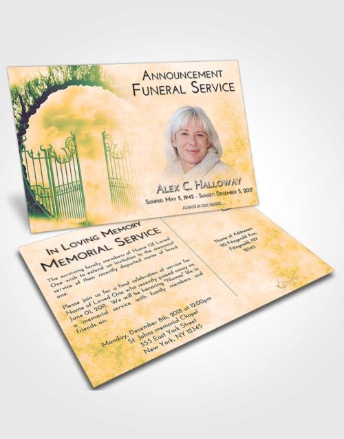 Funeral Announcement Card Template Emerald Serenity Mystical Gates of Heaven