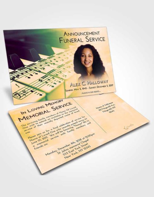 Funeral Announcement Card Template Emerald Serenity Piano Desire