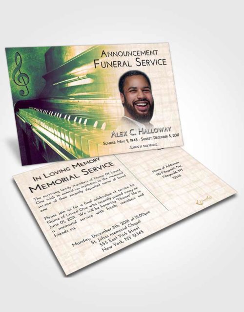 Funeral Announcement Card Template Emerald Serenity Piano Passion