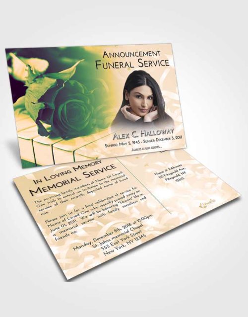 Funeral Announcement Card Template Emerald Serenity Piano Rose