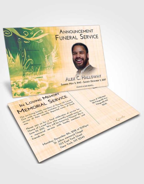 Funeral Announcement Card Template Emerald Serenity Precious Gates to Heaven