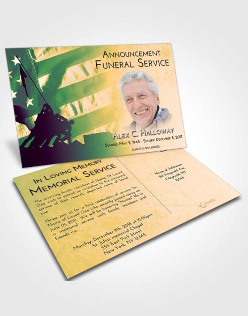Funeral Announcement Card Template Emerald Serenity Proud Veteran