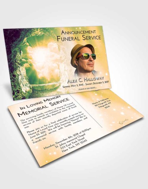 Funeral Announcement Card Template Emerald Serenity Rocky Gates to Heaven