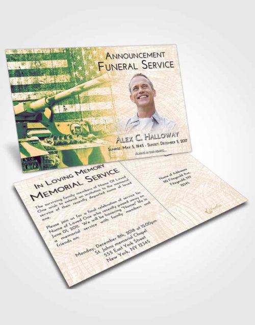 Funeral Announcement Card Template Emerald Serenity Soldier on Duty