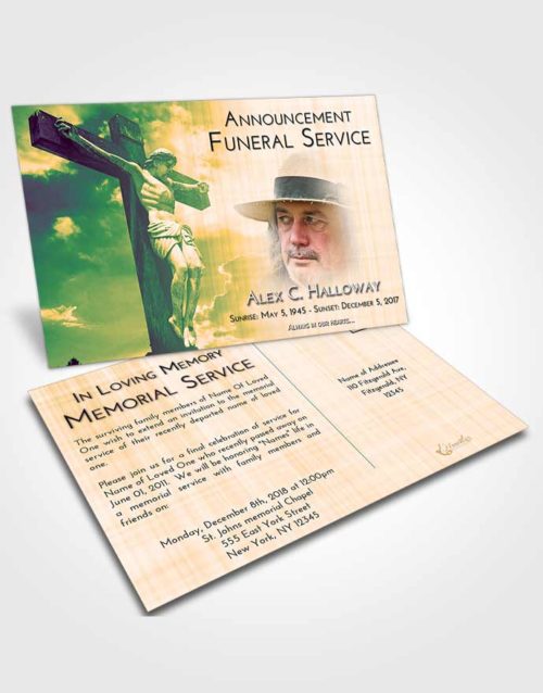 Funeral Announcement Card Template Emerald Serenity Spiritual Cross