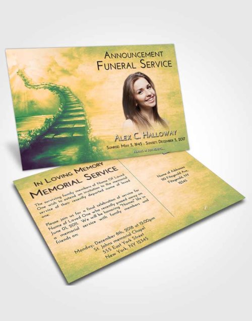 Funeral Announcement Card Template Emerald Serenity Stairway Above