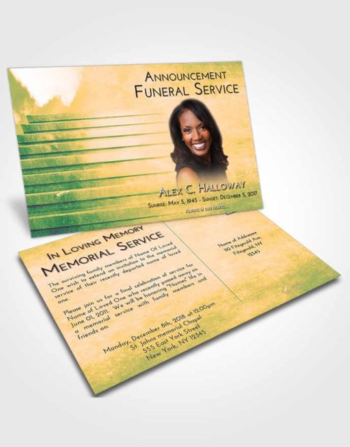 Funeral Announcement Card Template Emerald Serenity Stairway Into the Sky