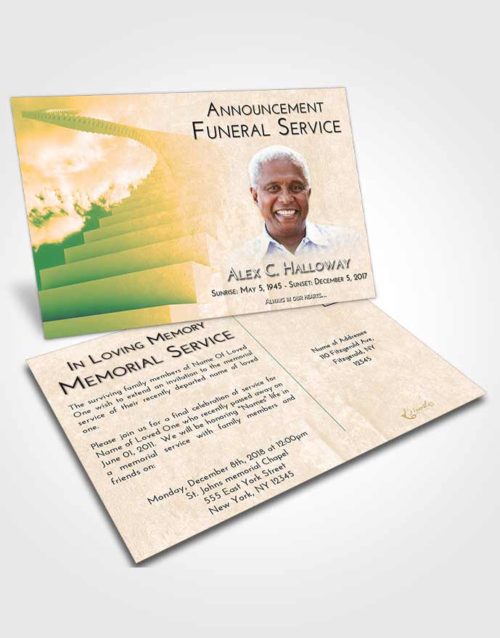 Funeral Announcement Card Template Emerald Serenity Stairway to Divinity