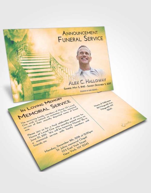 Funeral Announcement Card Template Emerald Serenity Stairway to Freedom