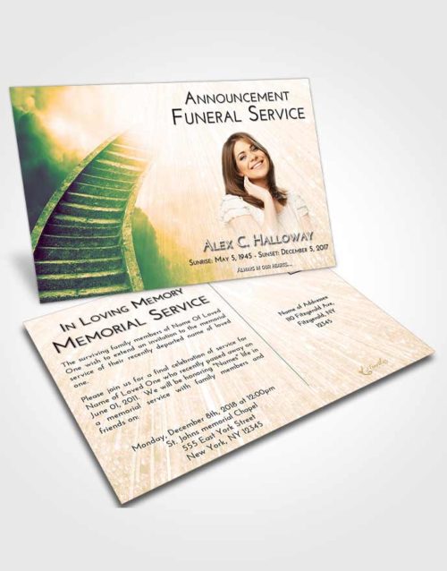 Funeral Announcement Card Template Emerald Serenity Stairway to Magnificence