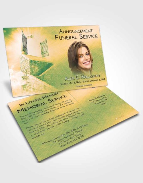 Funeral Announcement Card Template Emerald Serenity Stairway to the Gates of Heaven