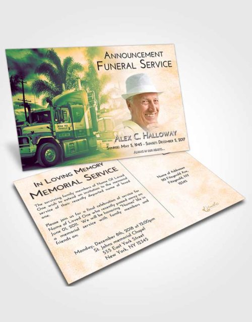 Funeral Announcement Card Template Emerald Serenity Trucker Days