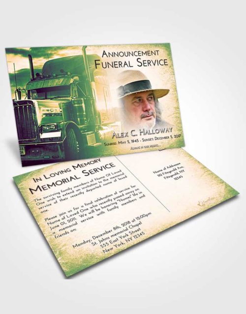 Funeral Announcement Card Template Emerald Serenity Trucker Drive