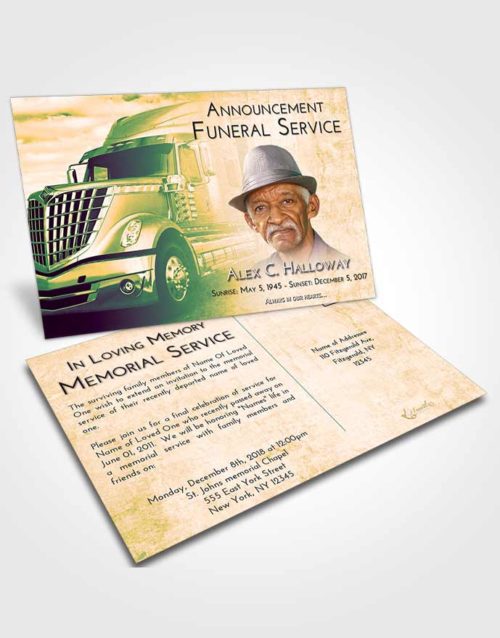 Funeral Announcement Card Template Emerald Serenity Trucker Hours