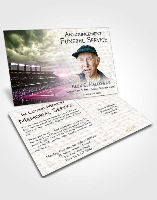 Funeral Announcement Card Template Emerald Sunrise Baseball Stadium