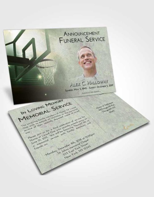 Funeral Announcement Card Template Emerald Sunrise Basketball Pride