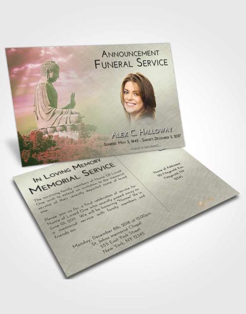 Funeral Announcement Card Template Emerald Sunrise Buddha Surprise