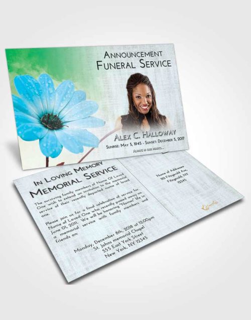 Funeral Announcement Card Template Emerald Sunrise Floral Raindrops