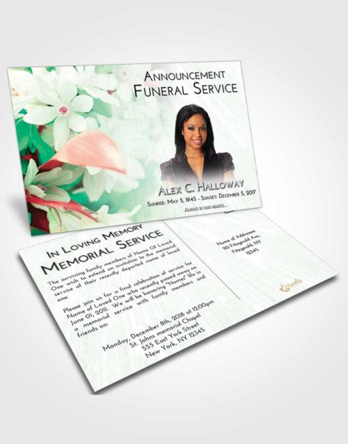 Funeral Announcement Card Template Emerald Sunrise Floral Serenity