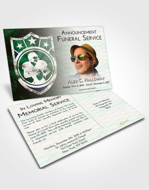 Funeral Announcement Card Template Emerald Sunrise Football Surprise