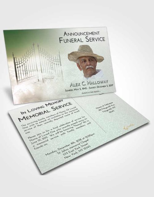 Funeral Announcement Card Template Emerald Sunrise Gates to Heaven