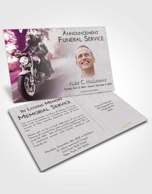 Funeral Announcement Card Template Emerald Sunrise Motorcycle Days