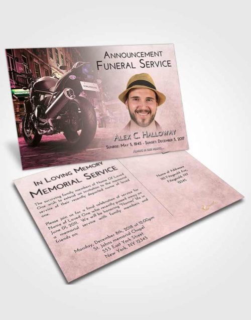 Funeral Announcement Card Template Emerald Sunrise Motorcycle Dreams