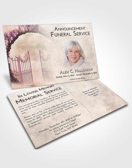 Funeral Announcement Card Template Emerald Sunrise Mystical Gates of Heaven